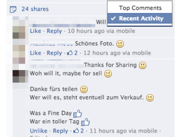 Facebook Kommentare sortieren
