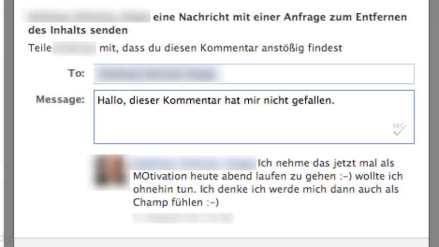 Facebook Dialog bei gelöschten Spamkommentaren