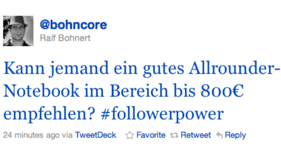 Notebooksuche bei Twitter